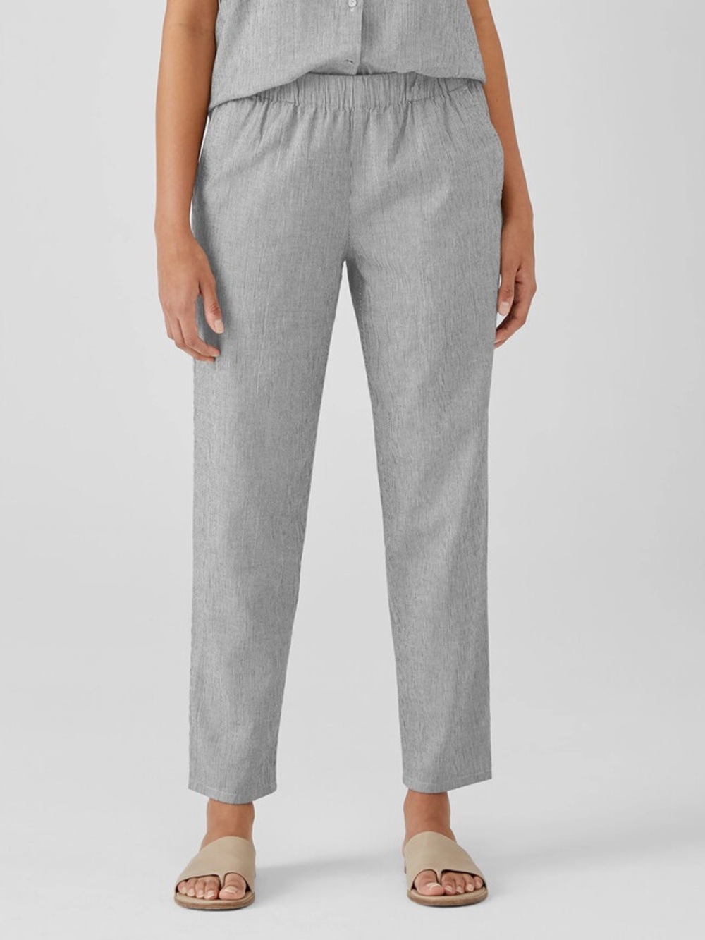 Eileen Fisher Organic Cotton Linen Ticking Stripe Tapered Pants S
